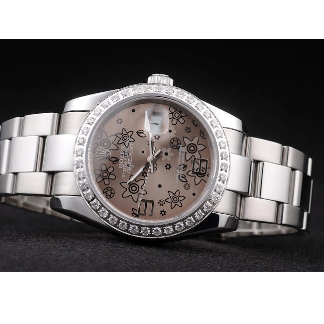 Rolex copies cheap Dial Datejust Diamond Steel Brown Stainless Rolex Polished Plated Flowers 0823